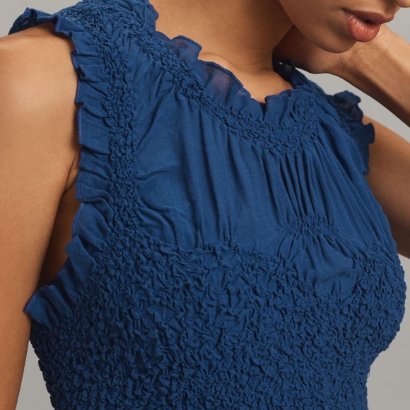 Anthropologie Blue Ruffle Trim Textured Sleeveless Mini Dress M NWT - Picture 10 of 10